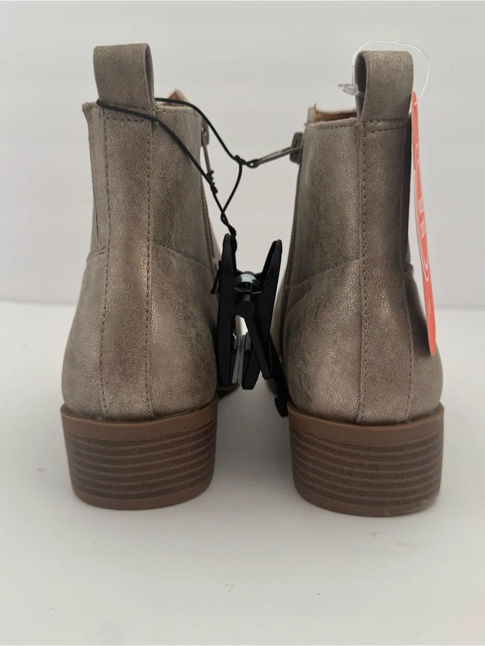 Girls 6 Taupe Ankle Boots Booties Side Zip Low Heel Chelsea Casual Fashion Shoes